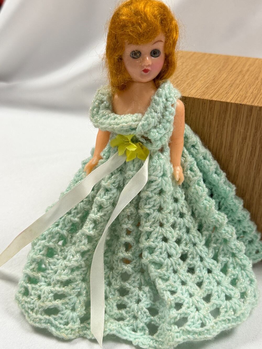 Vintage Ethnic Costume Doll Unmarked Sleep Eyes 7 Inch Free Standing Crochet
